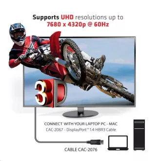 Club3D Certifikovaný Kabel DisplayPort 1.4 HBR3 8K60Hz (M/M), 1m Club3D Certifikovaný Kabel DisplayPort 1.4 HBR3 8K60Hz (M/M), 1m
