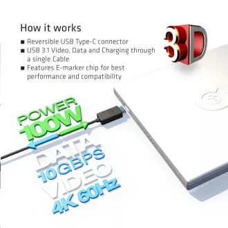 Club3D Kabel USB 3.1 typ C Gen2 4K60Hz UHD Power Delivery 100W, (M/M), 80cm Club3D Kabel USB 3.1 typ C Gen2 4K60Hz UHD Power Delivery 100W, (M/M), 80cm