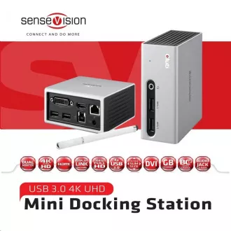 Club3D Dokovací stanice USB-A 8v1, 1xHDMI, 1xDVI, 4xUSB, 1xRJ45, 1x3.5mm, šedá