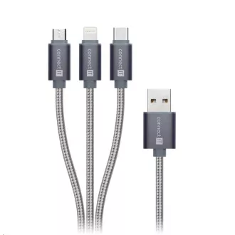 CONNECT IT Wirez 3in1 USB-C & Micro USB & Lightning, silver gray, 1, 2 m