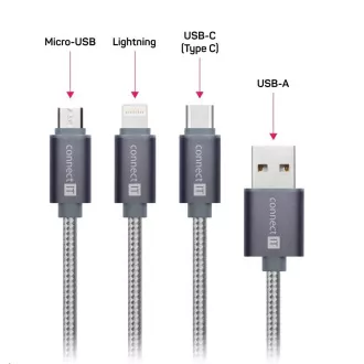 CONNECT IT Wirez 3in1 USB-C & Micro USB & Lightning, silver gray, 1, 2 m
