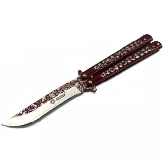 Skládací motýlkový nůž, SKULLS 23 cm