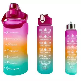 Motivační sportovní láhev 3v1, 2000 ml + 900 ml + 300 ml, Černá Motivační sportovní láhev 3v1, 2000 ml + 900 ml + 300 ml, Černá