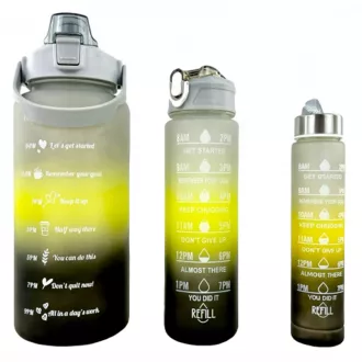 Motivační sportovní láhev 3v1, 2000 ml + 900 ml + 300 ml, Černá Motivační sportovní láhev 3v1, 2000 ml + 900 ml + 300 ml, Černá
