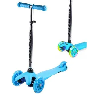 Koloběžka tříkolová MINI SCOOTER se svítícími kolečky, modrá - Rozbalené