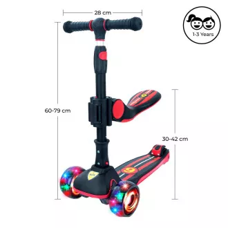 Dětská tříkolová koloběžka Story 2v1 Deluxe se svítícími kolečky mini scooter, černo-červená Dětská tříkolová koloběžka Story 2v1 Deluxe se svítícími kolečky mini scooter, černo-červená