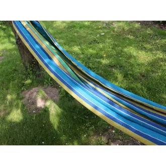 Houpací bavlněná skládací síť, zeleno-žluto-modrá, 260x80cm Houpací bavlněná skládací síť, zeleno-žluto-modrá, 260x80cm