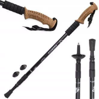 Trekingové hole Nordic Walking s ergonomickou, korkovou rukojetí, 135 cm, 2 ks, Černá
