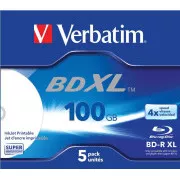 VERBATIM BD-R XL (5-pack)Blu-Ray/Jewel/DL/4x/100GB/ WIDE WHITE INKJET PRINTABLE HARDCOAT SURFACE