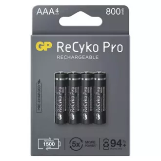 Nabíjecí baterie, AAA (HR03), 1.2V, 800 mAh, GP, papírová krabička, 4-pack, ReCyko Pro Nabíjecí baterie, AAA (HR03), 1.2V, 800 mAh, GP, papírová krabička, 4-pack, ReCyko Pro