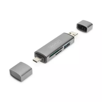 Digitus dvojitá čtečka karet OTG (USB-C + USB 3.0) 1x SD, 1x MicroSD, 1x USB 3.0, šedá Digitus dvojitá čtečka karet OTG (USB-C + USB 3.0) 1x SD, 1x MicroSD, 1x USB 3.0, šedá