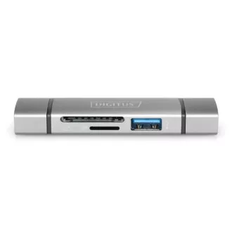 Digitus dvojitá čtečka karet OTG (USB-C + USB 3.0) 1x SD, 1x MicroSD, 1x USB 3.0, šedá Digitus dvojitá čtečka karet OTG (USB-C + USB 3.0) 1x SD, 1x MicroSD, 1x USB 3.0, šedá
