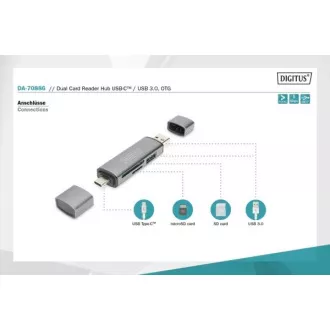 Digitus dvojitá čtečka karet OTG (USB-C + USB 3.0) 1x SD, 1x MicroSD, 1x USB 3.0, šedá Digitus dvojitá čtečka karet OTG (USB-C + USB 3.0) 1x SD, 1x MicroSD, 1x USB 3.0, šedá