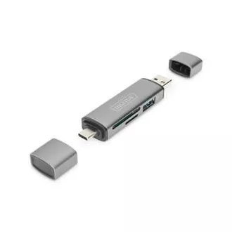 Digitus dvojitá čtečka karet OTG (USB-C + USB 3.0) 1x SD, 1x MicroSD, 1x USB 3.0, šedá Digitus dvojitá čtečka karet OTG (USB-C + USB 3.0) 1x SD, 1x MicroSD, 1x USB 3.0, šedá