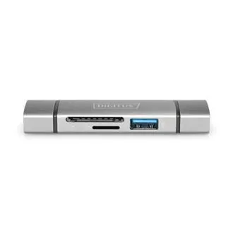 Digitus dvojitá čtečka karet OTG (USB-C + USB 3.0) 1x SD, 1x MicroSD, 1x USB 3.0, šedá Digitus dvojitá čtečka karet OTG (USB-C + USB 3.0) 1x SD, 1x MicroSD, 1x USB 3.0, šedá