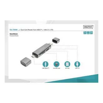 Digitus dvojitá čtečka karet OTG (USB-C + USB 3.0) 1x SD, 1x MicroSD, 1x USB 3.0, šedá Digitus dvojitá čtečka karet OTG (USB-C + USB 3.0) 1x SD, 1x MicroSD, 1x USB 3.0, šedá