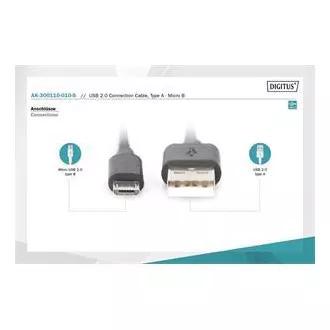 Digitus USB 2.0 kabel USB A samec na USB micro B samec, 2x stíněný, Měď, 1m Digitus USB 2.0 kabel USB A samec na USB micro B samec, 2x stíněný, Měď, 1m