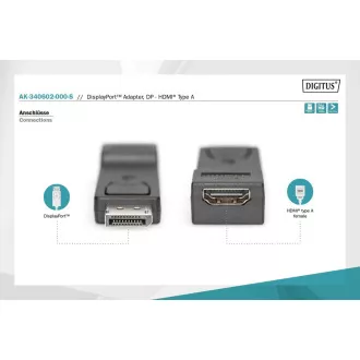 Digitus DisplayPort adapter, Displayport samec -> HDMI A samice Digitus DisplayPort adapter, Displayport samec -> HDMI A samice