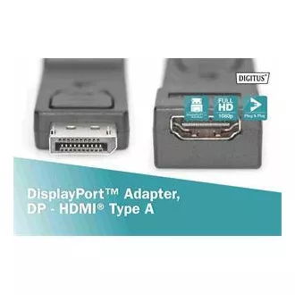 Digitus DisplayPort adapter, Displayport samec -> HDMI A samice Digitus DisplayPort adapter, Displayport samec -> HDMI A samice