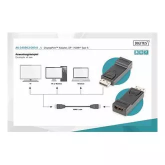 Digitus DisplayPort adapter, Displayport samec -> HDMI A samice Digitus DisplayPort adapter, Displayport samec -> HDMI A samice