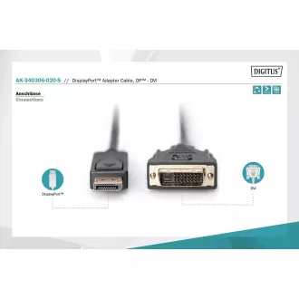 Digitus DisplayPort připojovací kabel, DP/M- DVI (24+1)/M 2.0m Digitus DisplayPort připojovací kabel, DP/M- DVI (24+1)/M 2.0m