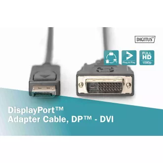 Digitus DisplayPort připojovací kabel, DP/M- DVI (24+1)/M 2.0m Digitus DisplayPort připojovací kabel, DP/M- DVI (24+1)/M 2.0m