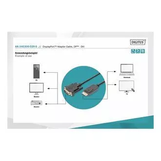 Digitus DisplayPort připojovací kabel, DP/M- DVI (24+1)/M 2.0m Digitus DisplayPort připojovací kabel, DP/M- DVI (24+1)/M 2.0m