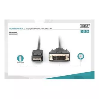 Digitus DisplayPort připojovací kabel, DP/M- DVI (24+1)/M 2.0m Digitus DisplayPort připojovací kabel, DP/M- DVI (24+1)/M 2.0m