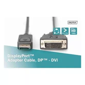 Digitus DisplayPort připojovací kabel, DP/M- DVI (24+1)/M 2.0m Digitus DisplayPort připojovací kabel, DP/M- DVI (24+1)/M 2.0m