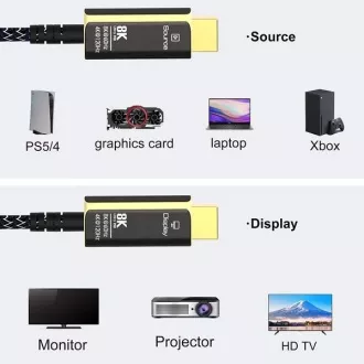 PremiumCord Ultra High Speed HDMI 2.1 optický fiber kabel 8K@60Hz,zlacené 10m