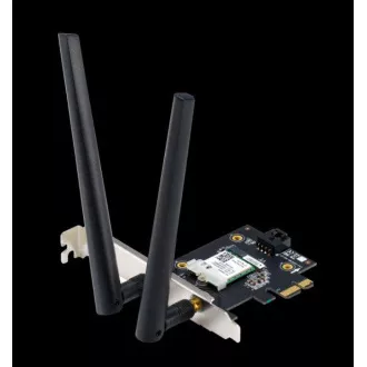 ASUS PCE-AXE5400, WiFi 6E PCI-E adaptér se 2 externími anténami. Podpora pásma 6 GHz, 160 MHz, Bluetooth 5.2 ASUS PCE-AXE5400, WiFi 6E PCI-E adaptér se 2 externími anténami. Podpora pásma 6 GHz, 160 MHz, Bluetooth 5.2