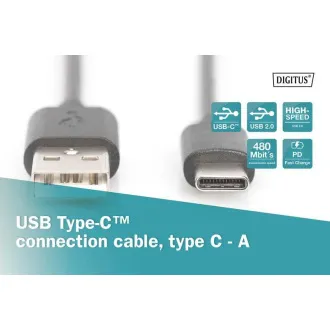 Digitus Připojovací kabel USB C na A 1,0 m, 3A, 480 MB, verze 2.0