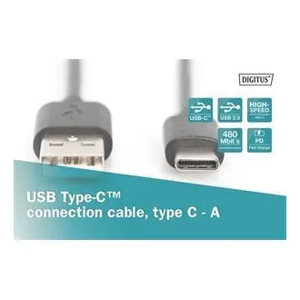 Digitus Připojovací kabel USB C na A 1,0 m, 3A, 480 MB, verze 2.0