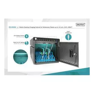 DIGITUS mobilní stolní nabíjecí skříňka pro tablety do 14 palců, 10 zařízení. UV-C, USB-C ( až 20W na zařízení
