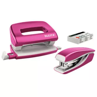 LEITZ Set mini sešívačky a děrovačky WOW, metalická růžová LEITZ Set mini sešívačky a děrovačky WOW, metalická růžová
