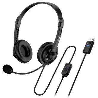 Genius headset - HS-230U, náhlavní, drátový, s mikrofonem, ovládání hlasitosti, délka kabelu 2,4m, USB, černý Genius headset - HS-230U, náhlavní, drátový, s mikrofonem, ovládání hlasitosti, délka kabelu 2,4m, USB, černý