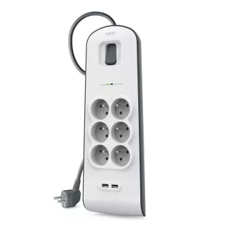 Belkin přepěťová ochrana BSV604 - 6-zásuvka, 2xUSB/2.4A, 2m Belkin přepěťová ochrana BSV604 - 6-zásuvka, 2xUSB/2.4A, 2m