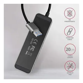 AXAGON HUE-MSA, 4x USB 3.2 Gen 1 SWITCH hub, kovový, micro USB nap. konektor, kabel USB-A 20cm