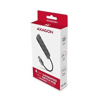 AXAGON HUE-MSA, 4x USB 3.2 Gen 1 SWITCH hub, kovový, micro USB nap. konektor, kabel USB-A 20cm