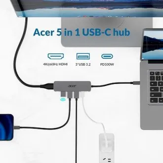 Acer 5IN1 Mini Dock statioType- C dongle, 1x HDMI (až 3840x2160@60hz), 3x USB 3.0 5Gbps ports, 1x Type-C up to 100W PD port (host) Acer 5IN1 Mini Dock statioType- C dongle, 1x HDMI (až 3840x2160@60hz), 3x USB 3.0 5Gbps ports, 1x Type-C up to 100W PD port (host)