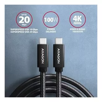 AXAGON BUCM32-CM05AB, SPEED+ kabel USB-C <-> USB-C, 0.5m, USB 20Gbps, PD 100W 5A, 4K HD, ALU, oplet, černý AXAGON BUCM32-CM05AB, SPEED+ kabel USB-C <-> USB-C, 0.5m, USB 20Gbps, PD 100W 5A, 4K HD, ALU, oplet, černý