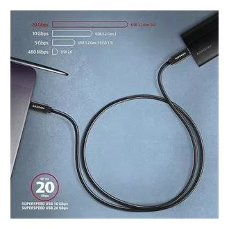 AXAGON BUCM32-CM05AB, SPEED+ kabel USB-C <-> USB-C, 0.5m, USB 20Gbps, PD 100W 5A, 4K HD, ALU, oplet, černý AXAGON BUCM32-CM05AB, SPEED+ kabel USB-C <-> USB-C, 0.5m, USB 20Gbps, PD 100W 5A, 4K HD, ALU, oplet, černý