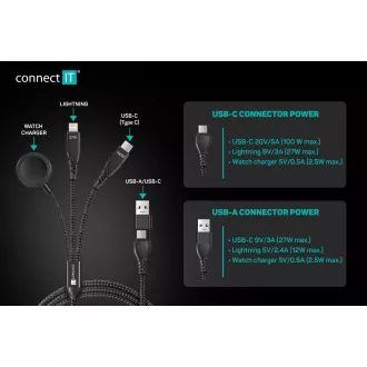 CONNECT IT Wirez 6in1 1x USB-C 1x Lightning 1x Watch charger 1,25 m ČERNÝ CONNECT IT Wirez 6in1 1x USB-C 1x Lightning 1x Watch charger 1,25 m ČERNÝ
