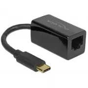 Delock Adaptér Super Speed USB (USB 3.1 Gen 1) s USB Type-C samec > Gigabit LAN 10/100/1000 Mbps kompaktní černý