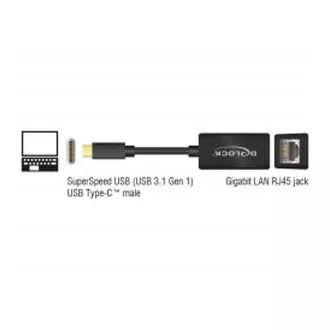 Delock Adaptér Super Speed USB (USB 3.1 Gen 1) s USB Type-C samec > Gigabit LAN 10/100/1000 Mbps kompaktní černý Delock Adaptér Super Speed USB (USB 3.1 Gen 1) s USB Type-C samec > Gigabit LAN 10/100/1000 Mbps kompaktní černý