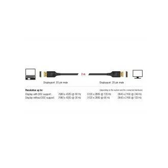 Delock DisplayPort kabel 8K 60 Hz 2 m DP 8K certifikováno