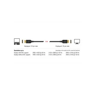 Delock DisplayPort kabel 8K 60 Hz 3 m DP 8K certifikováno