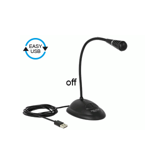Delock USB mikrofon s husím krkem, stojánkem a tlačítky ztlumení, zapnutí a vypnutí