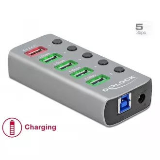 Delock Rozbočovač USB 3.2 Gen 1 se 4 porty + 1 rychlonabíjecím portem s přepínačem a osvětlením Delock Rozbočovač USB 3.2 Gen 1 se 4 porty + 1 rychlonabíjecím portem s přepínačem a osvětlením