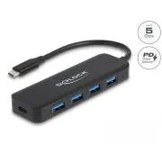 Delock Rozbočovač USB Type-C, 4 porty, USB 3.2 Gen 1 a s Power Delivery, 85 W